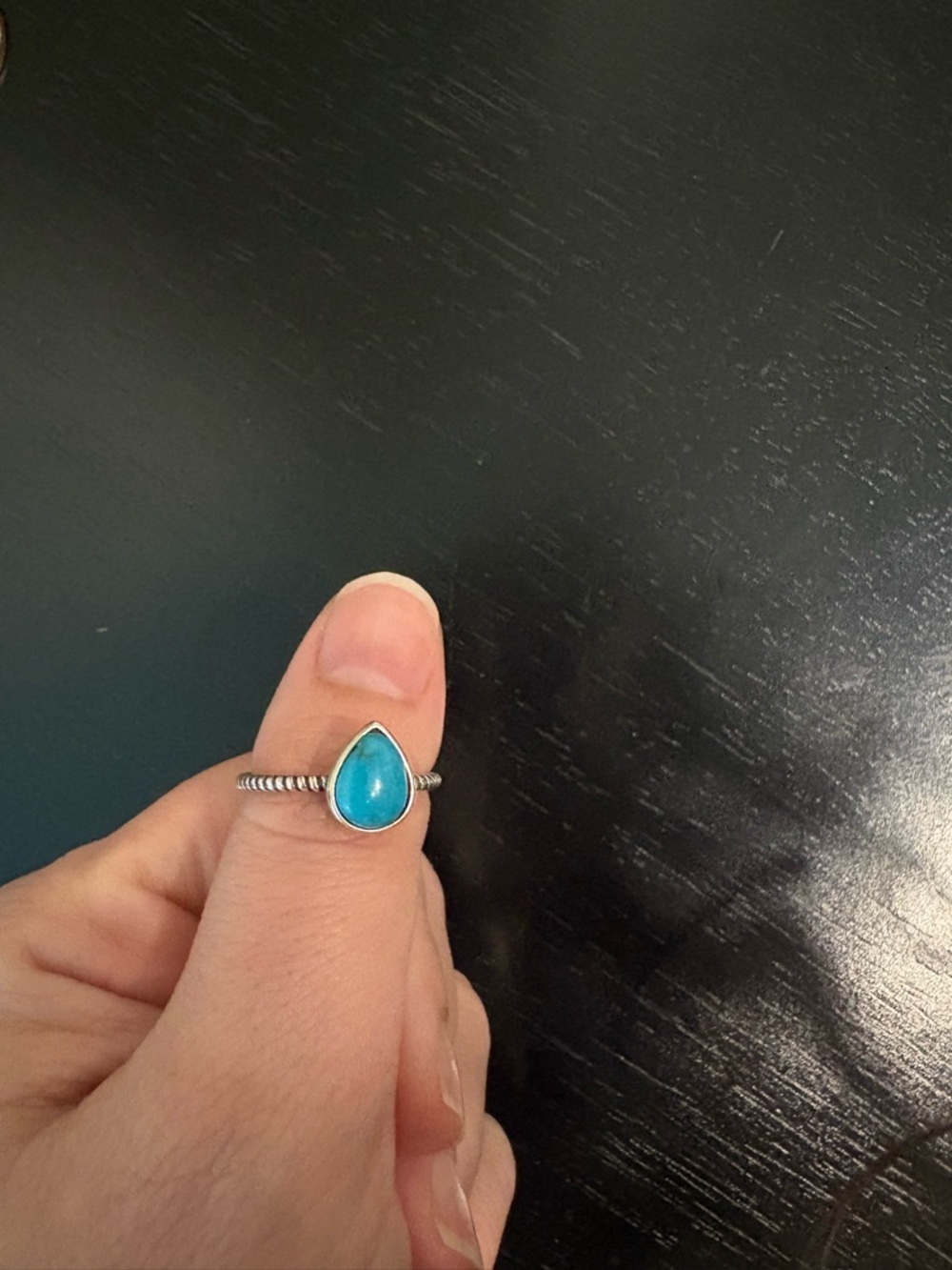 Sterling Silver Teardrop Turquoise Ring - Blue